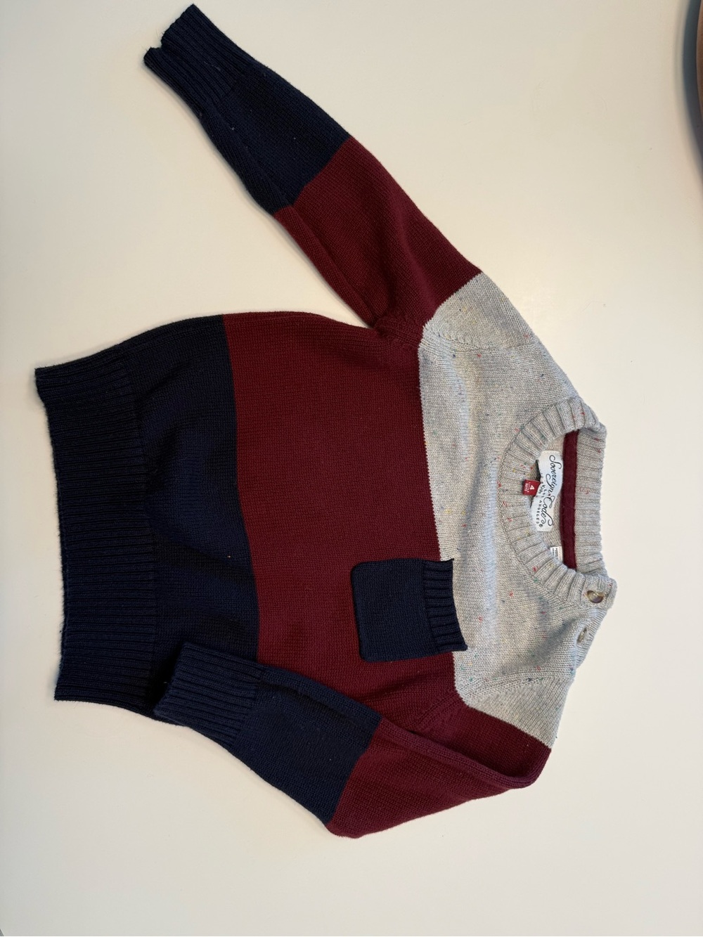 Sovereign Code Colorblock Crewneck Sweater in Gray, Burgundy & Navy